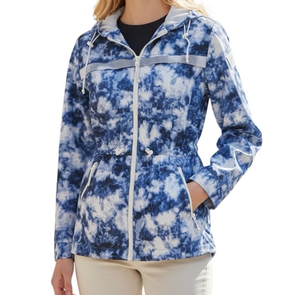Hollister Jacket Tie-Dye Raincoat Windbreaker Jacket Size Small Blue White